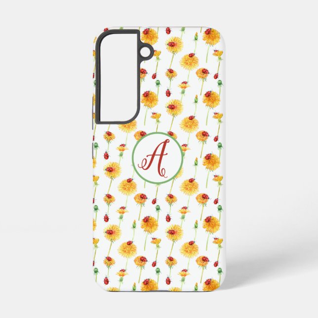 Ladybugs and Dandelions Pattern With Initials Samsung Galaxy S22 Case (Back)