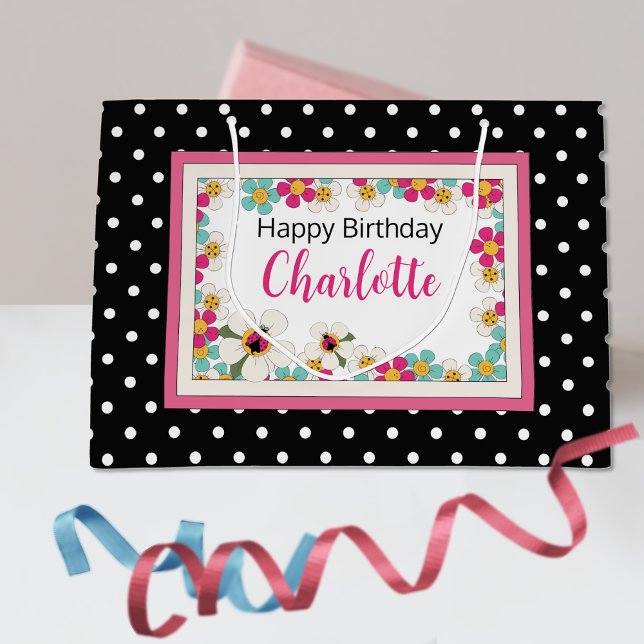 Ladybugs and Flowers Birthday  Large Gift Bag (Creator Uploaded)