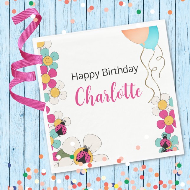 Ladybugs and Flowers Birthday Party Napkin (Creator Uploaded)
