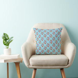 Ladybugs and Flowers Light Blue Pattern Throw Pillow