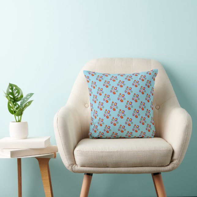 Ladybugs and Flowers Light Blue Pattern Throw Pillow (Chair)