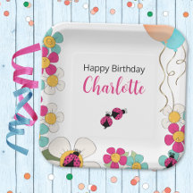Ladybugs and Flowers Square Birthday Party