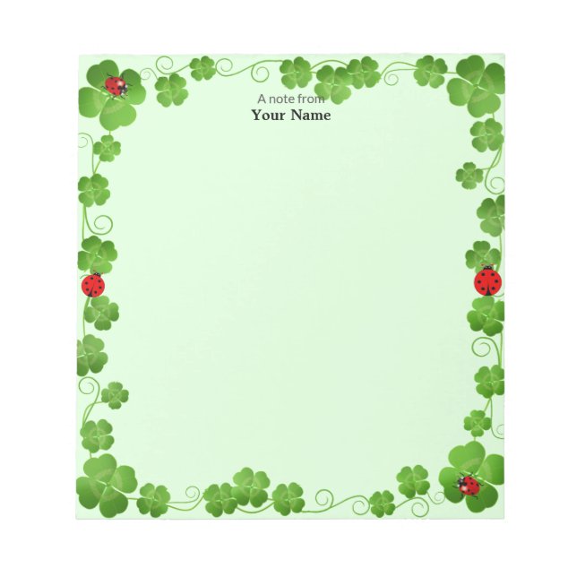 Ladybugs and Four_Leaf Clovers on Green Simple Notepad (Front)