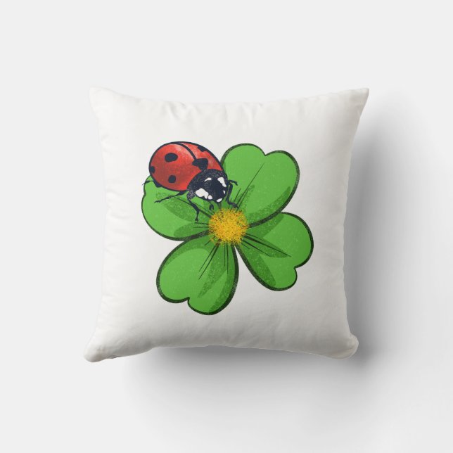 Ladybugs and Green Leaves Nature Illustration Past Throw Pillow (Back)