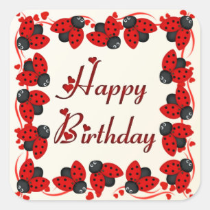 Ladybugs and hearts square sticker