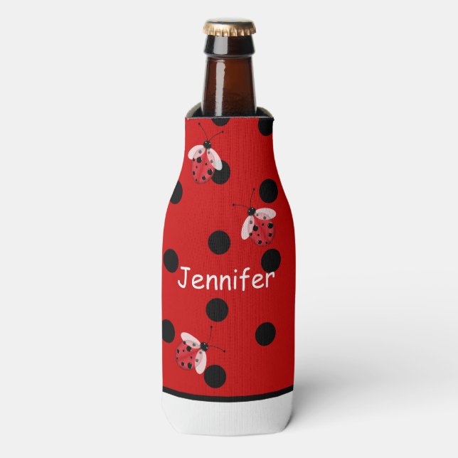 Ladybugs and Polka Dots Custom Bottle Cooler (Bottle Front)