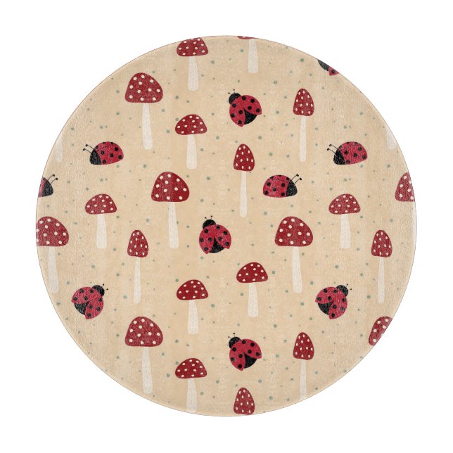 Ladybugs and Red Mushrooms Cutting Board (Front)
