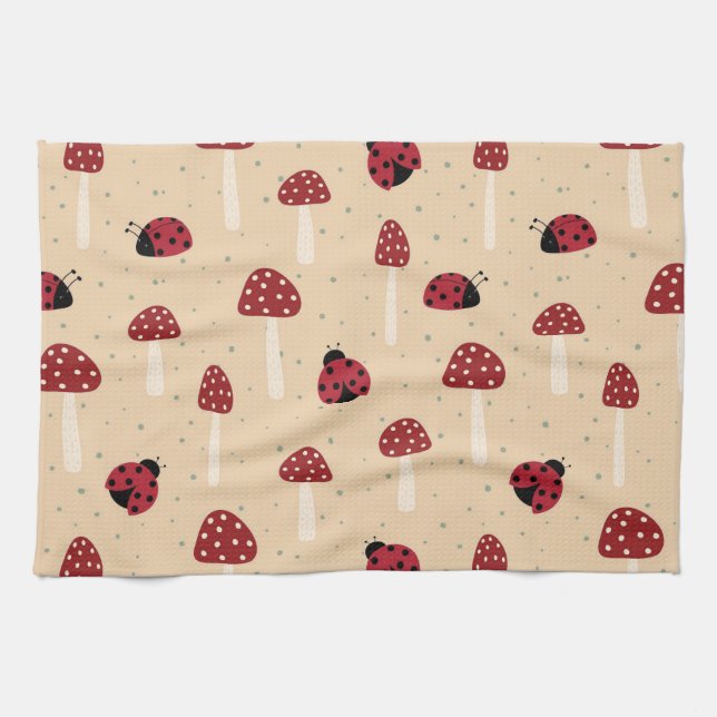 Ladybugs and Red Mushrooms Kitchen Towel (Horizontal)