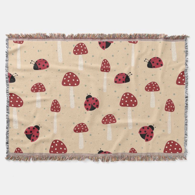 Ladybugs and Red Mushrooms Throw Blanket (Front)