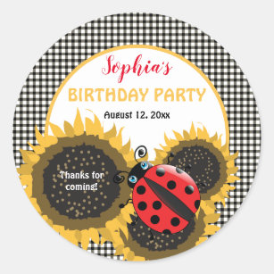 Ladybugs and Sunflowers Birthday Party Thank You Classic Round Sticker