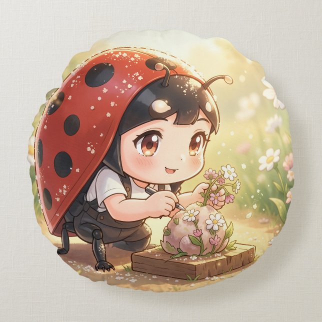 Ladybugs and the Hidden Nectar Kingdom.1 Round Pillow (Front)