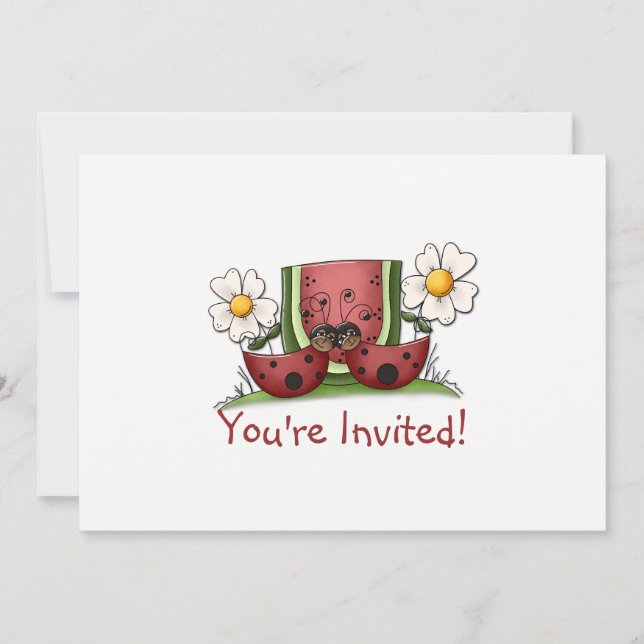 Ladybugs and Watermelon Birthday Party Invitation (Front)