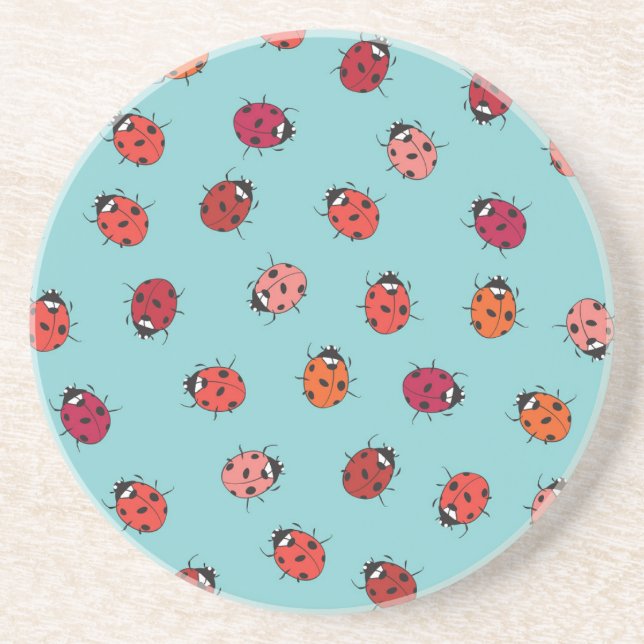 Ladybugs, blue background, charming seamless patte coaster (Front)
