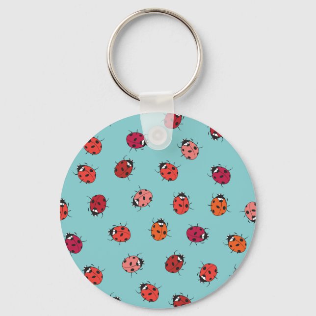 Ladybugs, blue background, charming seamless patte keychain (Front)