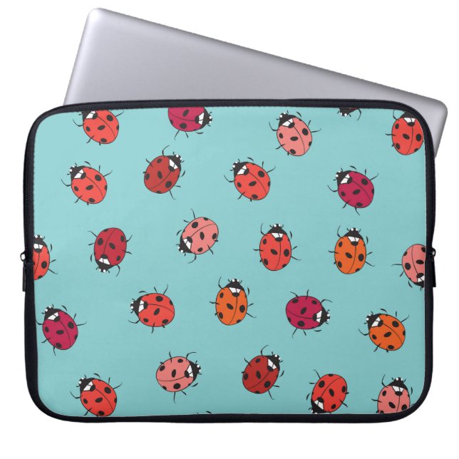 Ladybugs, blue background, charming seamless patte laptop sleeve (Front)