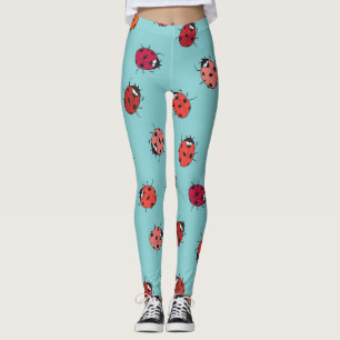 Ladybugs, blue background, charming seamless patte leggings