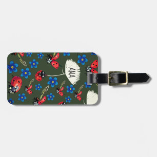 Ladybugs Blue flowers Personalized Luggage Tags