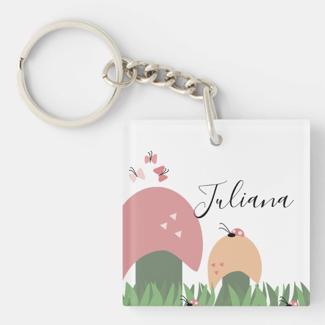 Ladybugs, Butterflies and Mushrooms Script Name  Keychain (Front)