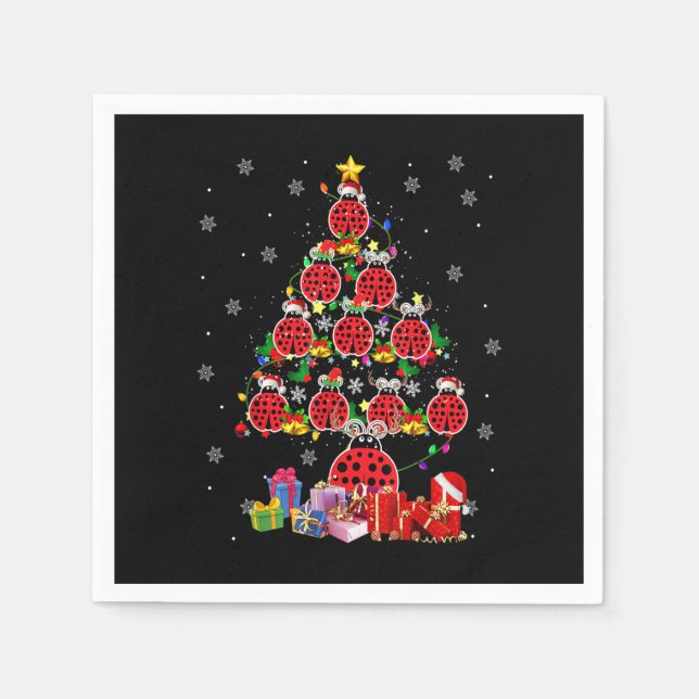 Ladybugs Christmas Tree Funny Santa ELF Ladybug Lo Napkin (Front)
