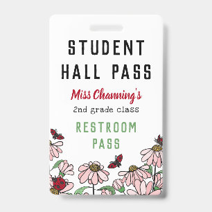 Ladybugs & Daisies Student Hall Pass Badge