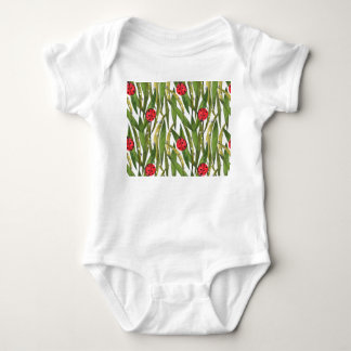 Ladybugs: daisy background watercolor pattern. baby bodysuit
