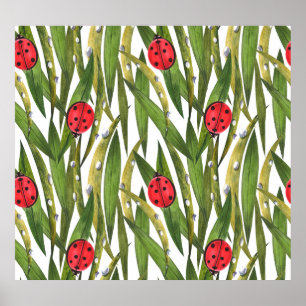 Ladybugs: daisy background watercolor pattern. poster