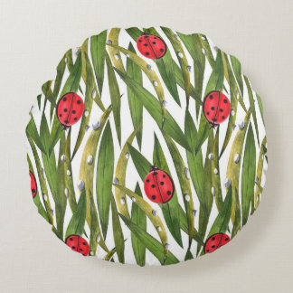 Ladybugs: daisy background watercolor pattern. round pillow