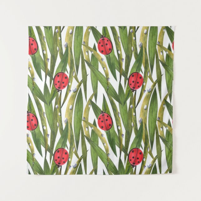 Ladybugs: daisy background watercolor pattern. tapestry (Front)