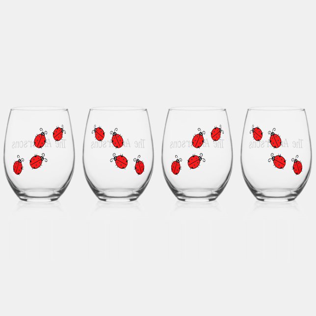 Ladybugs Design Wine Glass Set  (Front)