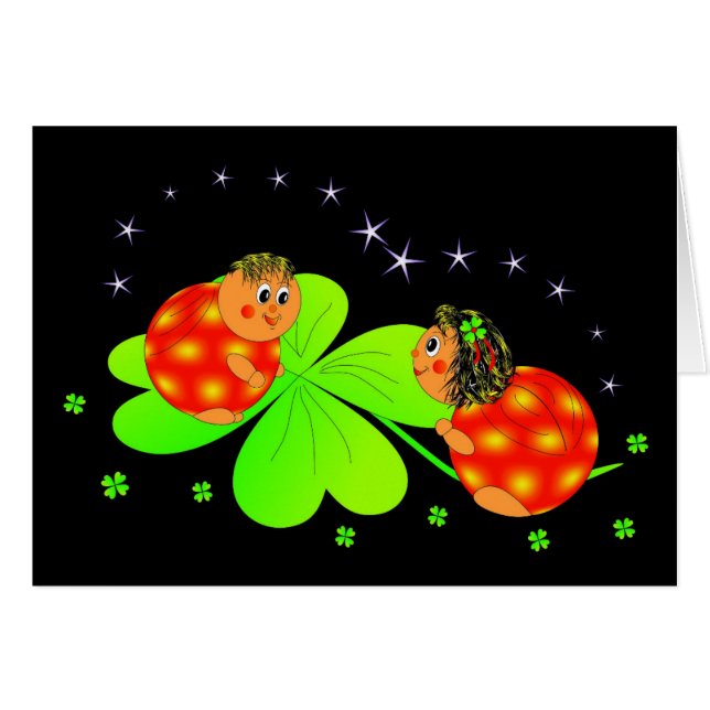 ladybugs et clovers carte de voeux (Devant horizontal)
