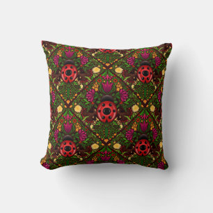 Ladybugs flower pattern throw pillow