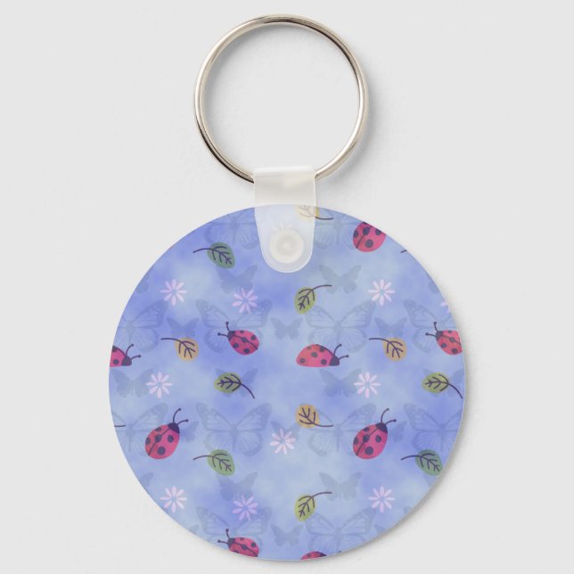 Ladybugs Flowers and Leaves Keychain (Front)