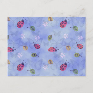 Ladybugs Flowers and Leaves Postcard