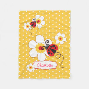 Ladybugs flowers graphic yellow name blanket