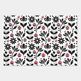 LADYBUGS & FLOWERS WRAPPING PAPER SHEET