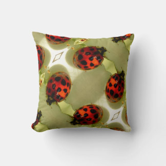 Ladybugs, green leaves throw pillow