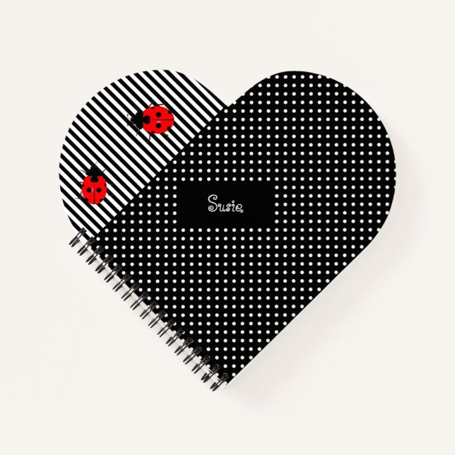 Ladybugs Heart Spiral Design Custom School Notebook (Front)