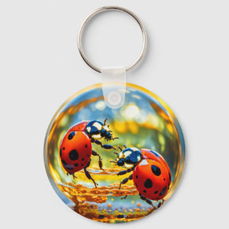 Ladybugs in a drop of water keychain