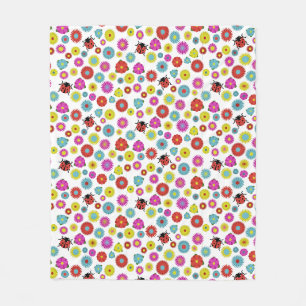 Ladybugs in the Garden Amongst the Flowers Fleece Blanket