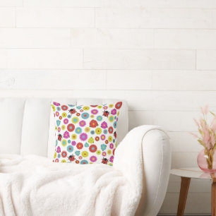 Ladybugs in the Garden Amongst the Flowers Throw Pillow