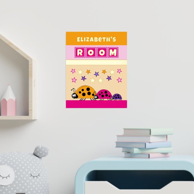 Ladybugs kid's room pink orange nursery gold foil prints (In Situ (Nursery))