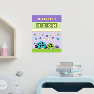 Ladybugs kid's room purple green nursery gold foil prints