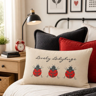 Ladybugs Lovely Trio of Ladybugs Lumbar Pillow