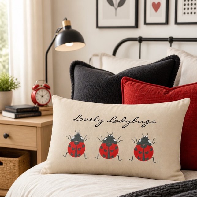 Ladybugs | Lovely Trio of Ladybugs Lumbar Pillow (Creator Uploaded)