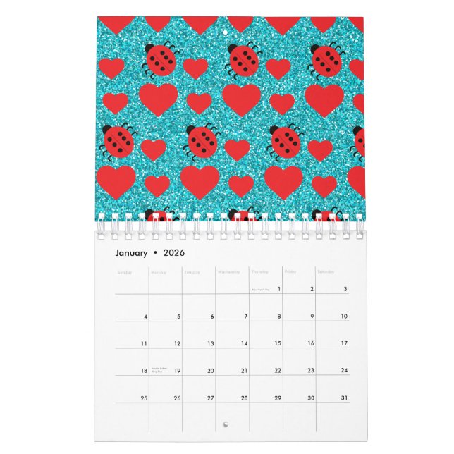 Ladybugs Lucky Insect Red Hearts Black Polka Dots Calendar (Jan 2026)