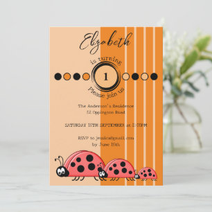 Ladybugs name turning 1 red orange 1st Birthday Invitation