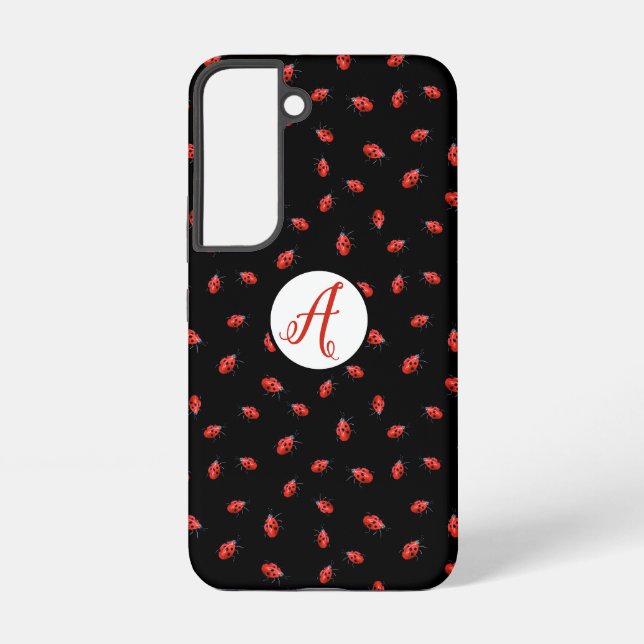 Ladybugs On Black Pattern With Initials Samsung Galaxy S22 Case (Back)