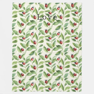 Ladybugs on Green Leaves Garden Fleece Blanket