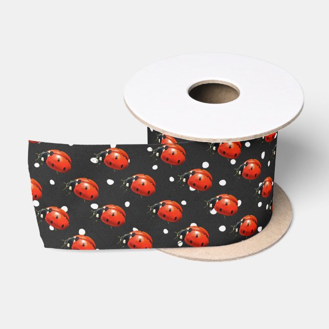 Ladybugs On Polka Dots Satin Ribbon (Spool)