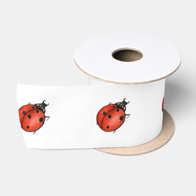 Ladybugs on White Satin Ribbon (Spool)